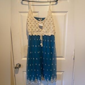 Blue and Cream Crochet Dress (New with tag)